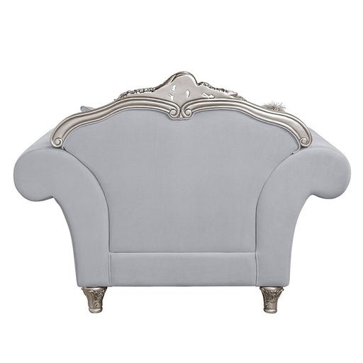 Pelumi - Chair With 3 Pillows - Light Gray Linen & Platinum ACME