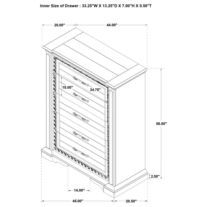 5 Drawer Bedroom Chest Of Drawers - Vintage Furniture Max