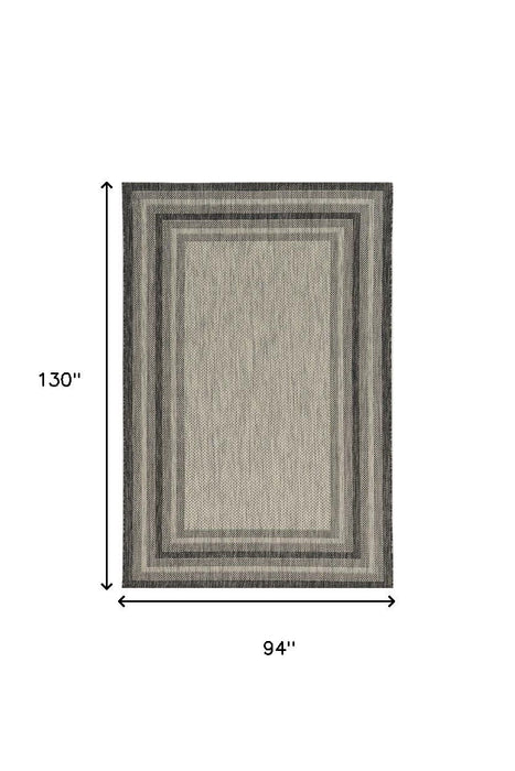 8' X 11' Machine Woven UV Treated Bordered Indoor / Outdoor Area Rug - Gray