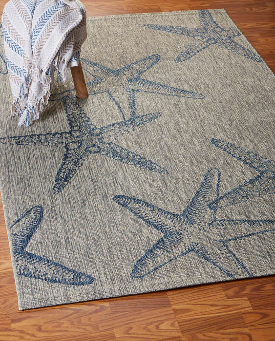 8' X 9' Starfish Indoor / Outdoor Area Rug - Blue / Gray