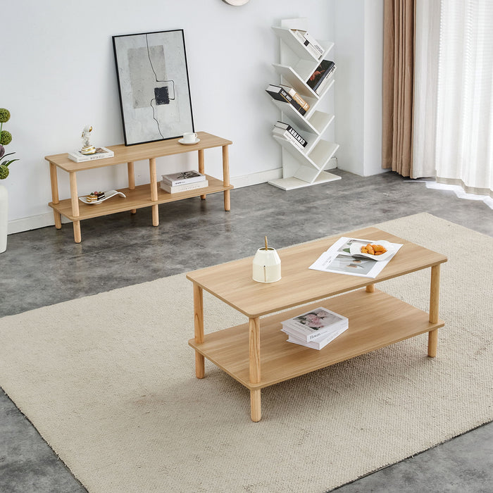 Modern 2 Tier Coffee Table With Open Storage Shelf For Living Room