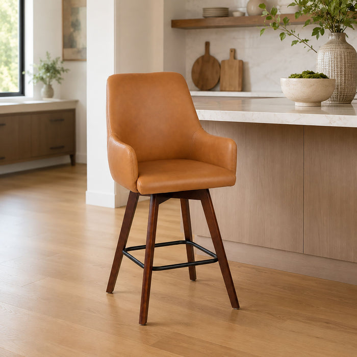 Upholstered Barrel Chair With Curved Backrest - Antique Brown Home Essentials