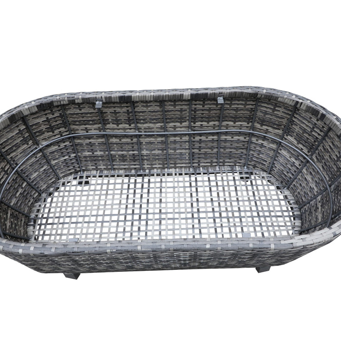 Modern Outdoor Wicker Oval Coffee Table With Storage - Black Tourmaline