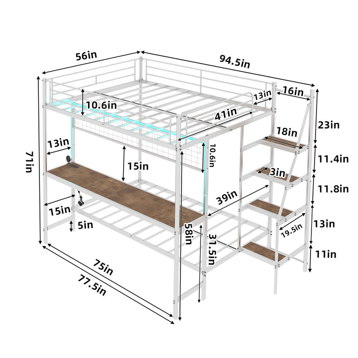 Bunk Bed With Built In Desk And LED Lighting Home Essentials