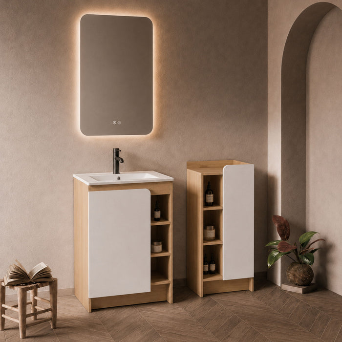 24" Bathroom Vanity With Sink & Side Cabinet, Vanity Set With Thin Edge Sink & Interchangeable Door Panels, Bathroom Storage - Black / Light Oak / White Home Essentials