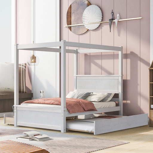 Canopy Platform Bed With Drawers, Support Slats, No Box Spring Needed DreamHaus