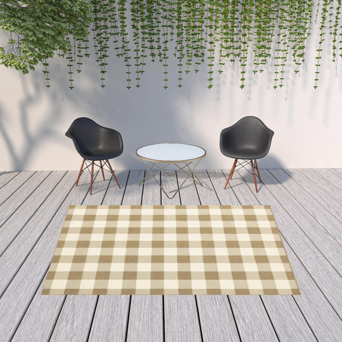 7' X 10' Geometric Stain Resistant Indoor & Outdoor Area Rug - Ivory / Gray