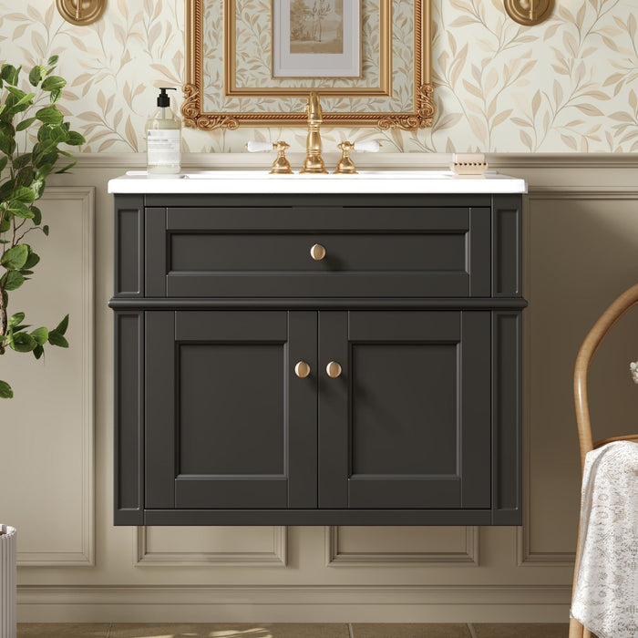 Wall Mounted Bathroom Vanity With Tip Out Drawer And Open Back Design Hearth and Haven
