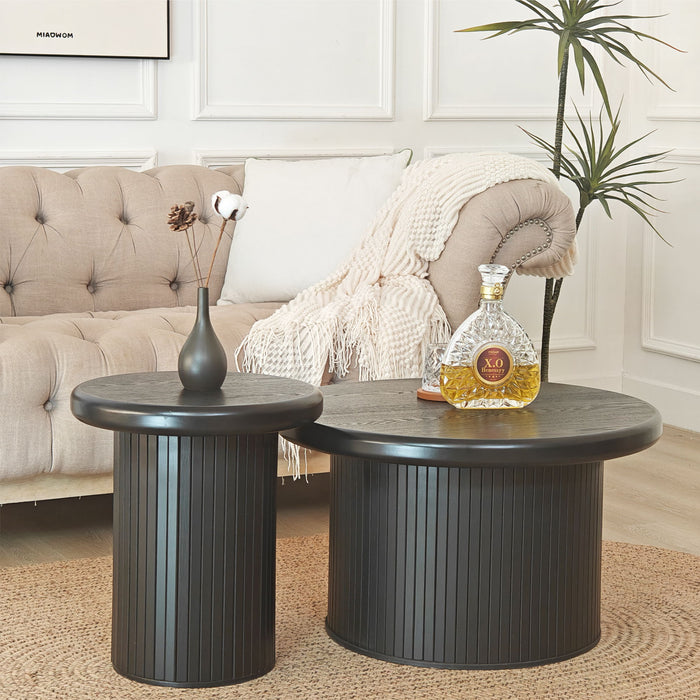 Fluted Cylinder Side Tables, Round End Tables For Living Room (Set of 2) - Black Home Essentials