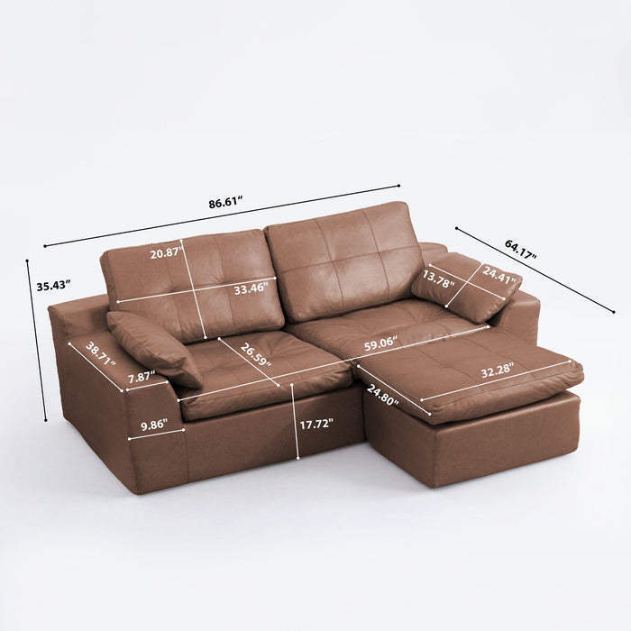 L - Shaped Modular 2 Seater Sofa With Movable Ottoman And High Density Sponge Cushions For Living Room Home Essentials