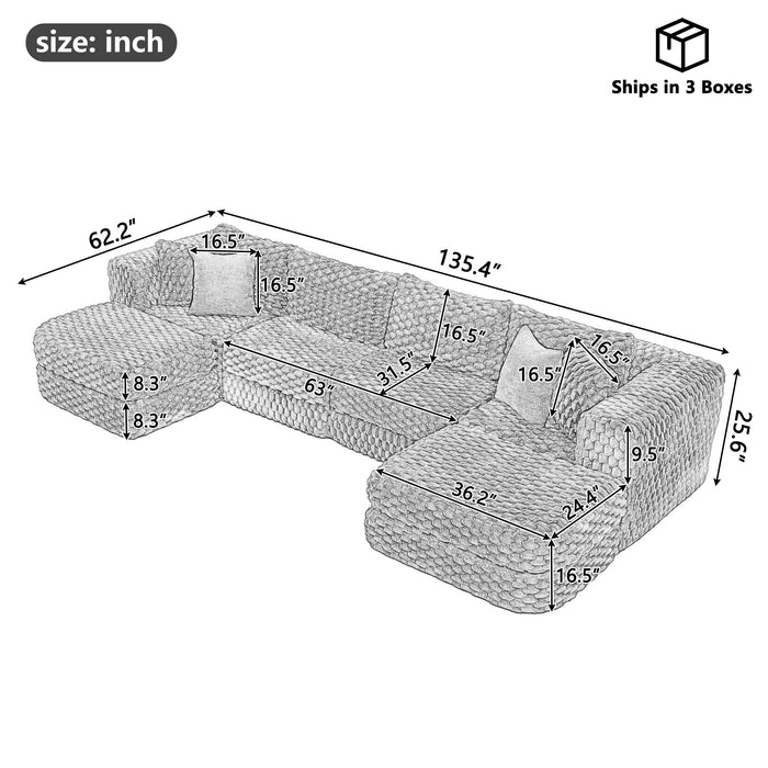 Modular Sectional Sofa, Boneless Couch With 2 Movable Ottomans Hearth and Haven