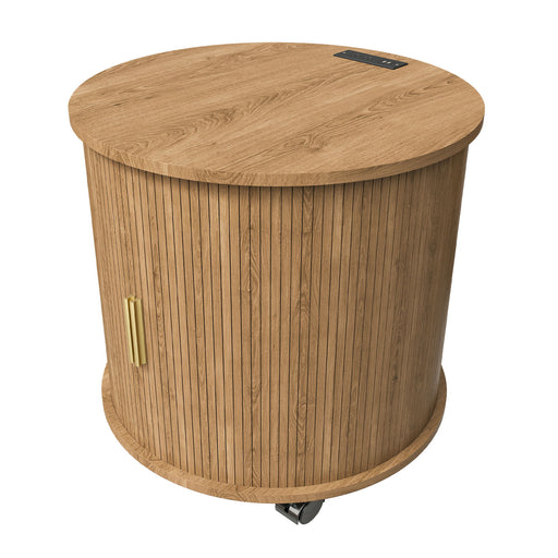 Cylinder Nightstand With Charging Station & Sliding Door Home Essentials