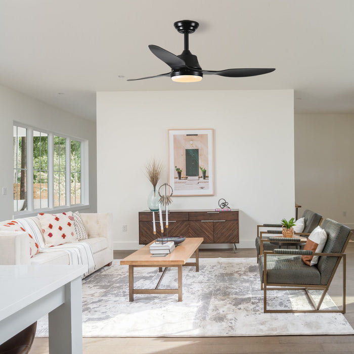 Ceiling Fan With Light, 3 Blades, Remote Control, 6 Speed Reversible DC Motor For Living Room - Black Daily Nest