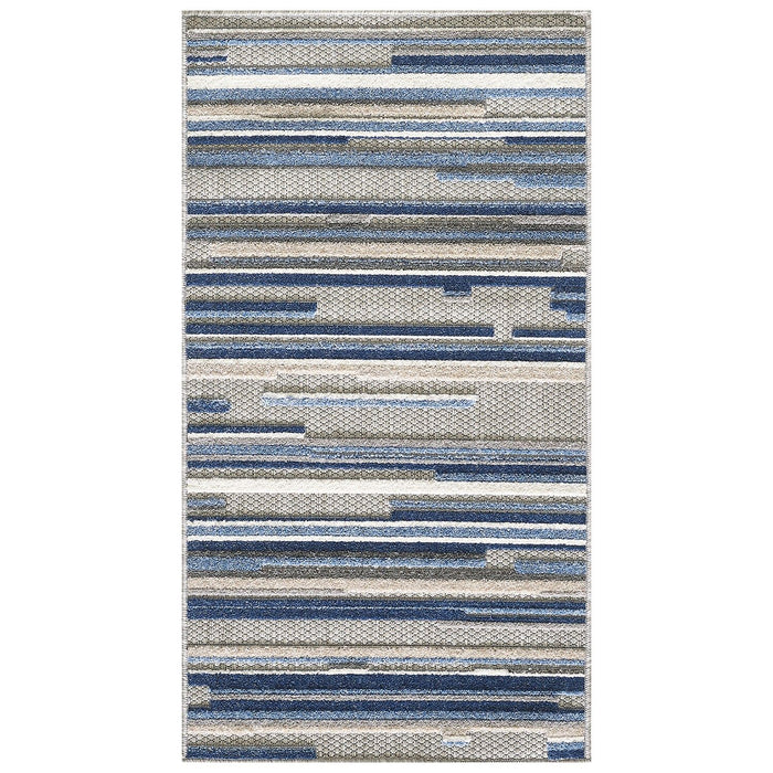 7' X 9' Abstract Stain Resistant Indoor / Outdoor Area Rug - Blue