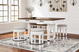 Valebeck - 5 Pc. - Counter Table With Wine Rack, 4 Swivel Stools - White / Brown Signature Design by Ashley®