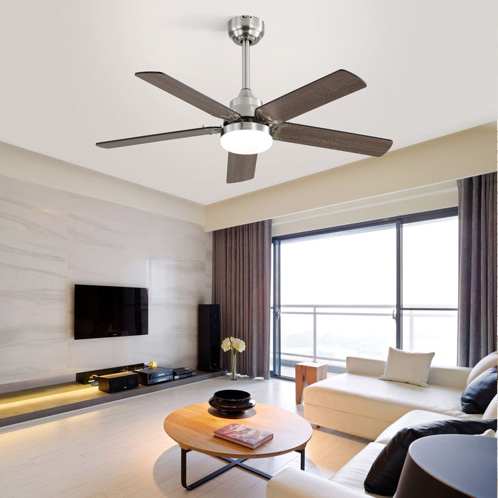 42" Ceiling Fan With Reversible DC Motor, LED Light, 5 Blade Design - Nickel Daily Nest