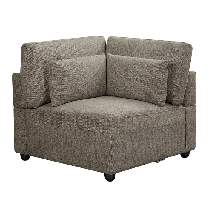 Rylie - Modular Wedge With 3 Pillows - Brown Linen