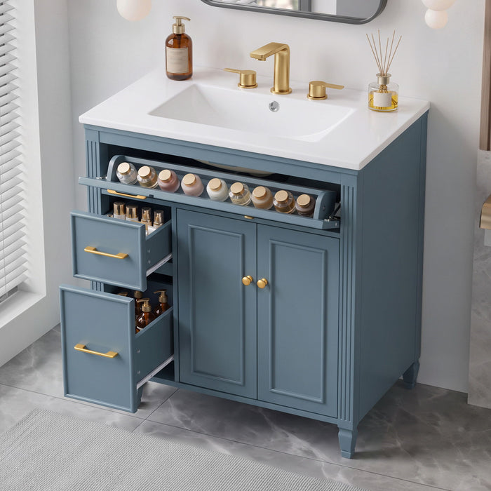 Freestanding Bathroom Vanity With Sink, Soft Close Door, Tip Out Drawer Noble House