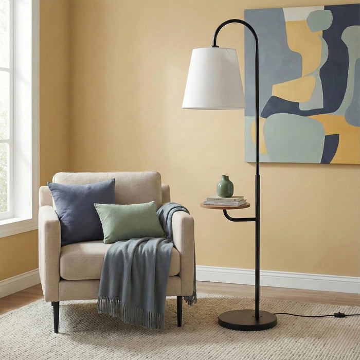 Seoul - Floor Lamp With Rotary Switch Wood Table Base - Black / White Ashcroft Furniture