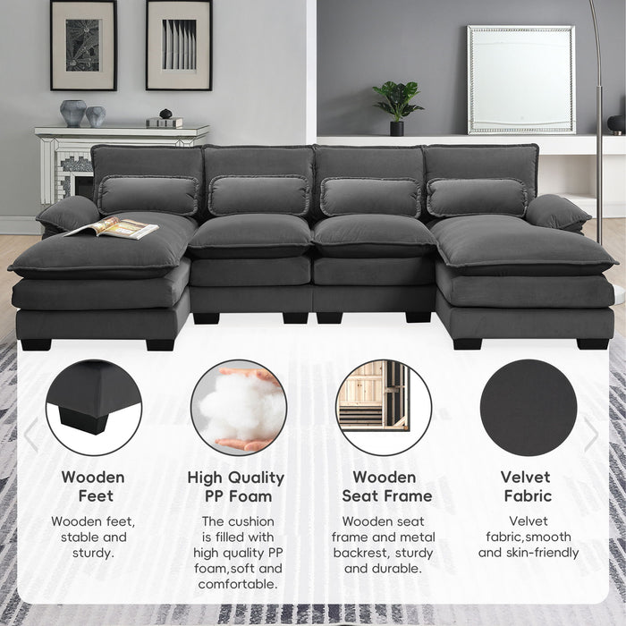 Modern U-Shaped Sectional Sofa With Waist Pillows, 6 Seat Upholstered Symmetrical Sofa Furniture, Sleeper Sofa Couch With Chaise Lounge For Living Room