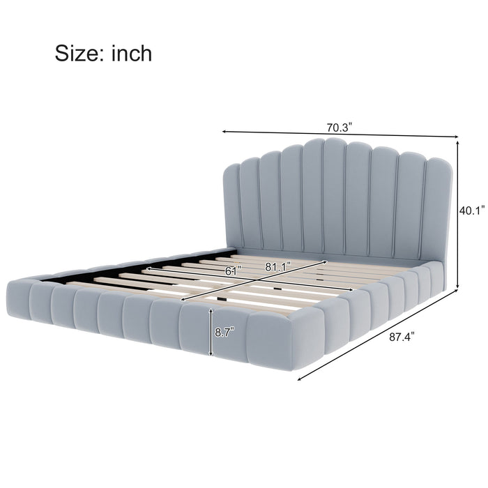 Queen Upholstered Bed Frame With Shell Shaped Headboard - Light Blue - Light Blue Hearth and Haven