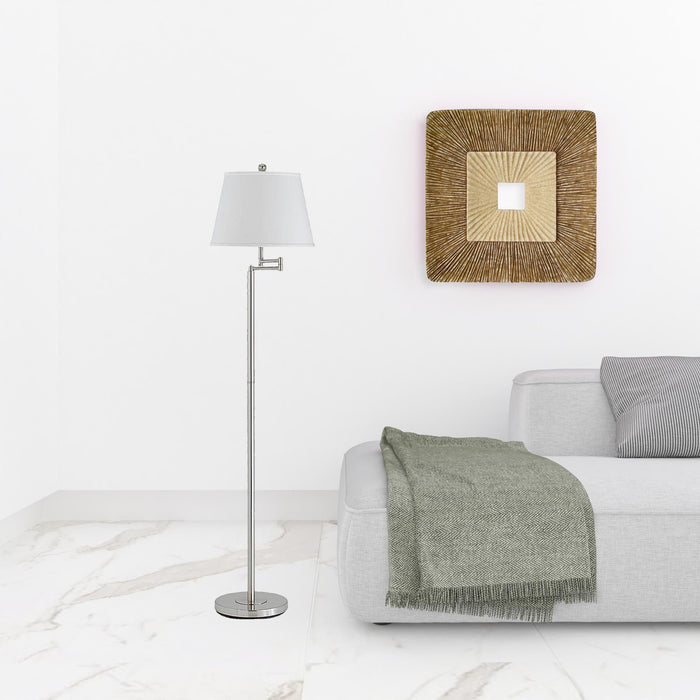 Swing Arm Floor Lamp With White Square Shade - Nickel