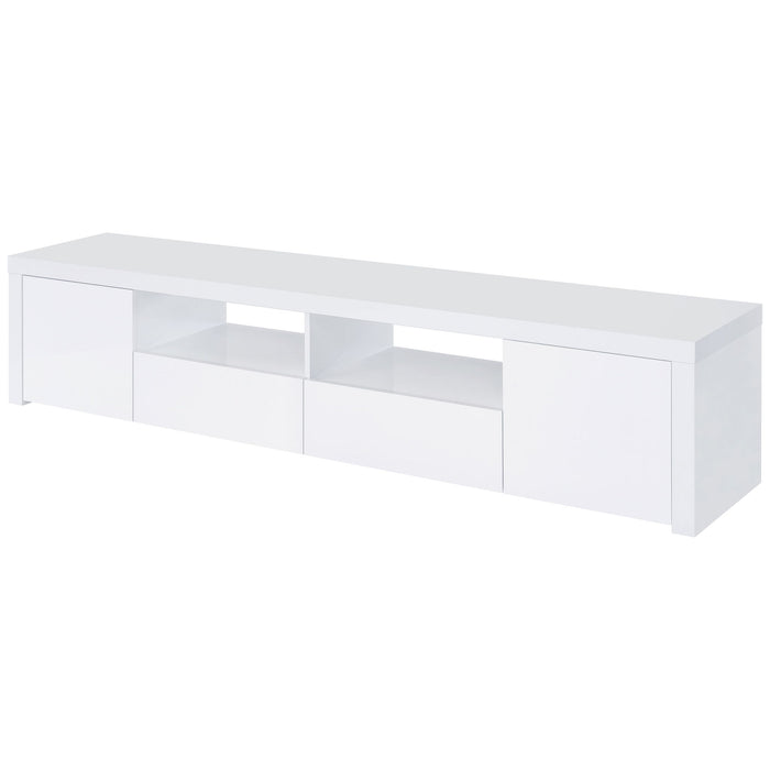 Garner - 2 Door Stand With Drawers Media Console - Gloss White Furniture Max