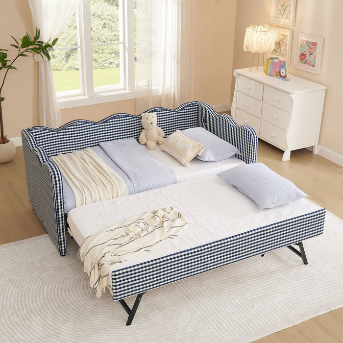 Gingham Daybed With USB Charging Port, Wave-Shaped Design Home Essentials