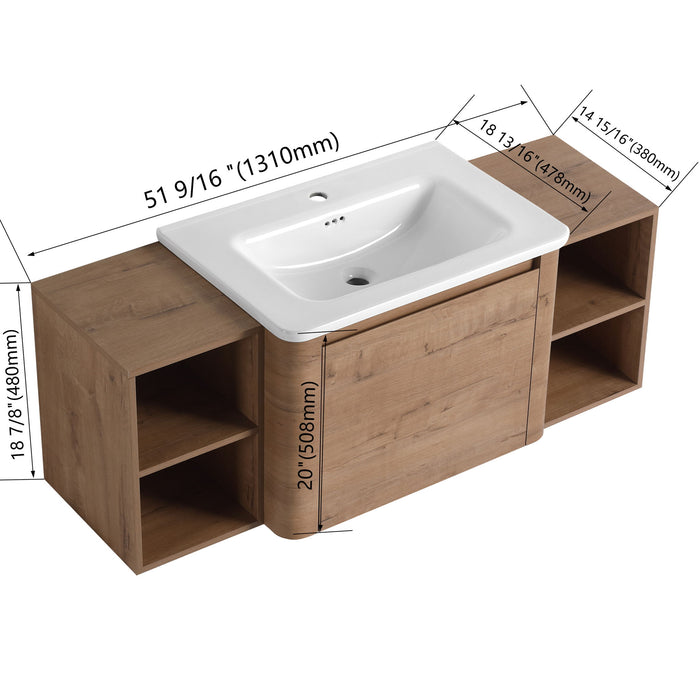 Wall Mounted Bathroom Vanity With Sink, Storage Shelves & Soft Close Door Home Essentials