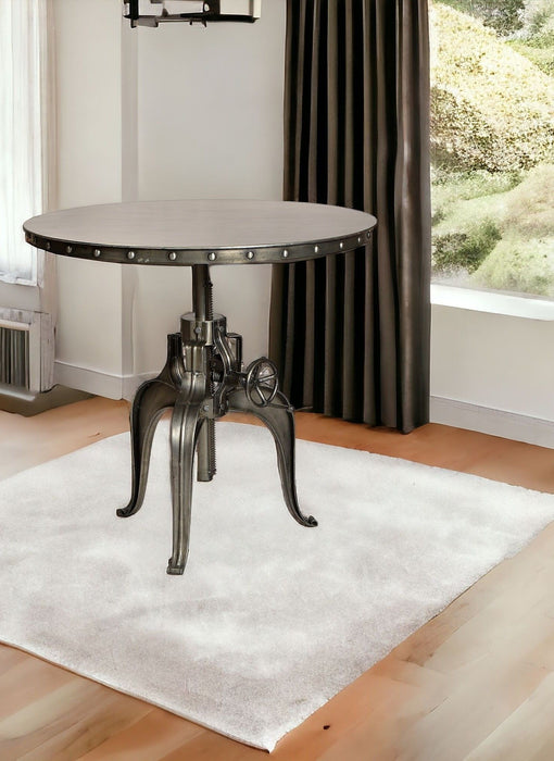 Industrial Gear Adjustable Height Round Dining Table - Silver Gunmetal