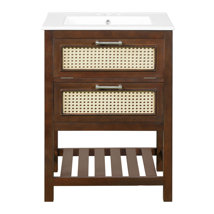 Modern Bathroom Vanity With Integrated Sink, Cabinet With 1 Deep Drawer And 1 Tip-Out Drawer