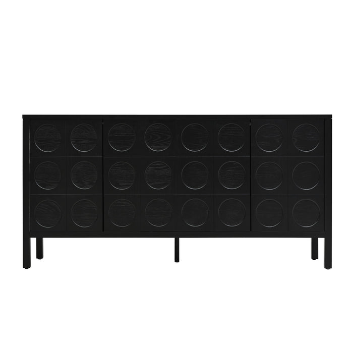 Stylish Storage Cabinet Sideboard With Unique Geometric Circle Door Design - Black