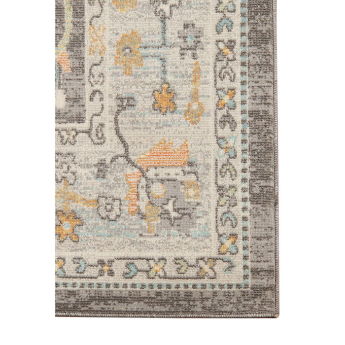 5' X 7' Floral Stain Resistant Indoor / Outdoor Area Rug - Gray / Orange