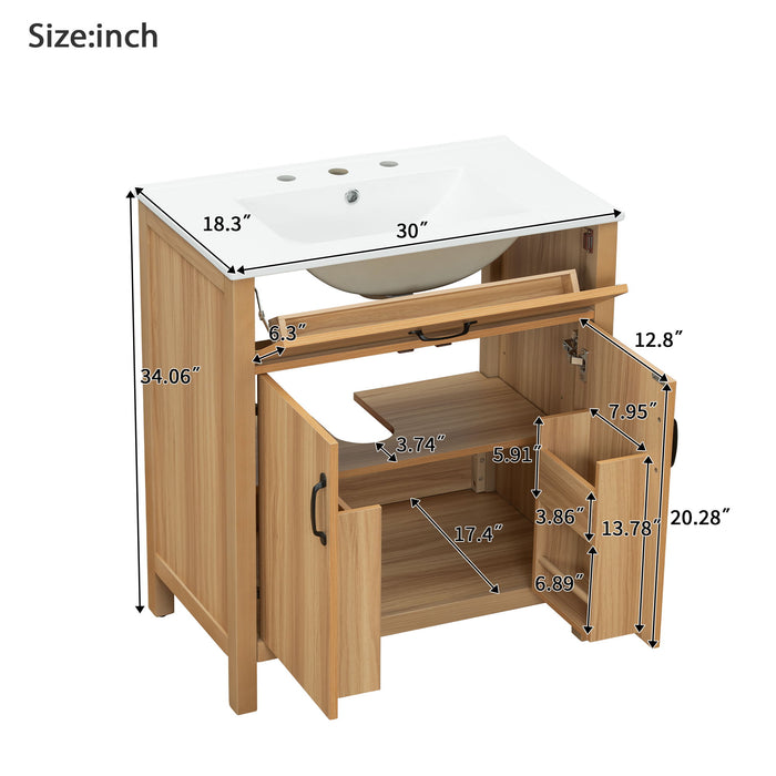 Bathroom Vanity With Flip Drawer, 2 Soft Close Doors, Adjustable Shelf And Ceramic Sink Hearth and Haven