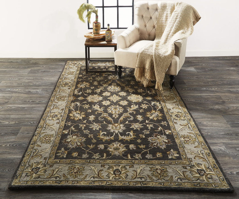 Floral Tufted Handmade Stain Resistant Area Rug - Blue Gray And Taupe Wool - 10' X 13'