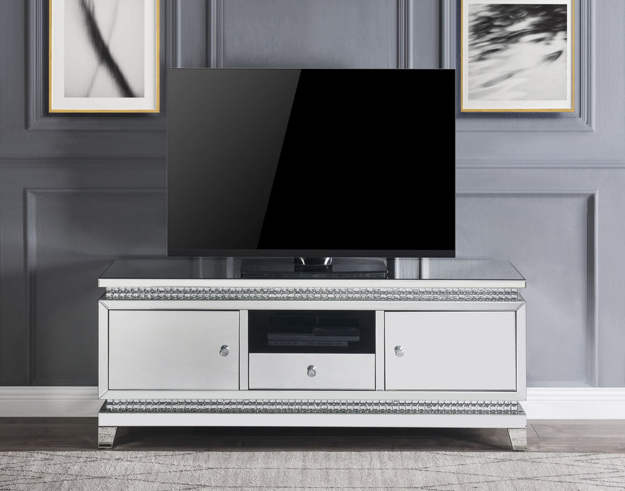 Lotus - TV Stand - Mirrored, Faux Ice Cube Crystals ACME