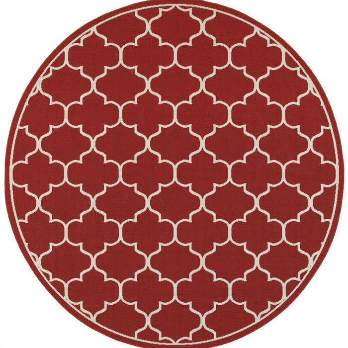 8' X 8' Round Indoor / Outdoor Area Rug - Red / Ivory