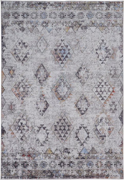 Geometric Stain Resistant Area Rug - Gray Taupe And Blue - 2' X 3'