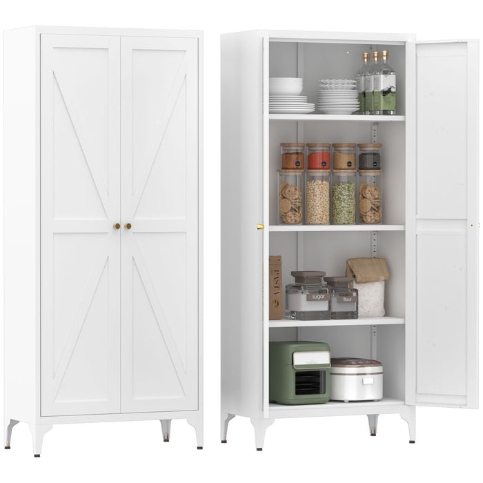 Adjustable 2 Door Kitchen Pantry Cabinet With Striped Design Home Essentials