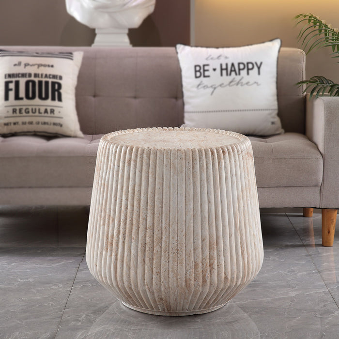 Fluted Drum Accent Coffee Table For Indoor / Outdoor - Beige / Yellow Home Essentials