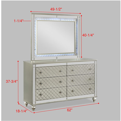 6 Drawer Bedroom Dresser With Diamond Patterned Drawer Fronts - Silver Home Essentials