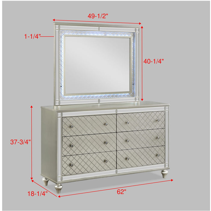 6 Drawer Bedroom Dresser With Diamond Patterned Drawer Fronts - Silver Home Essentials