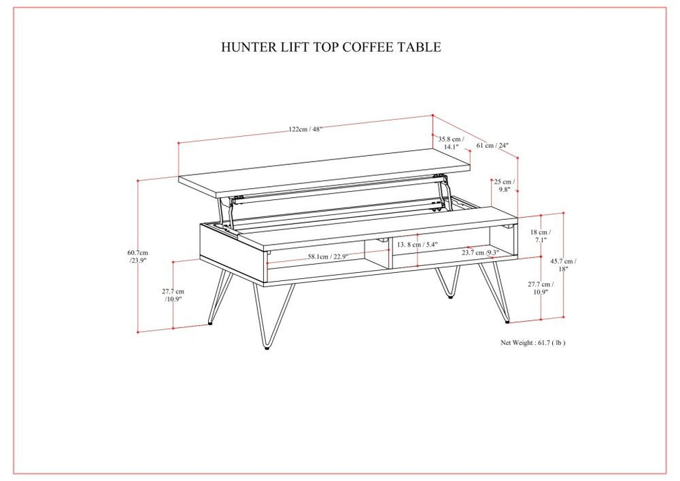 Hunter - Lift Top Coffee Table - Wood