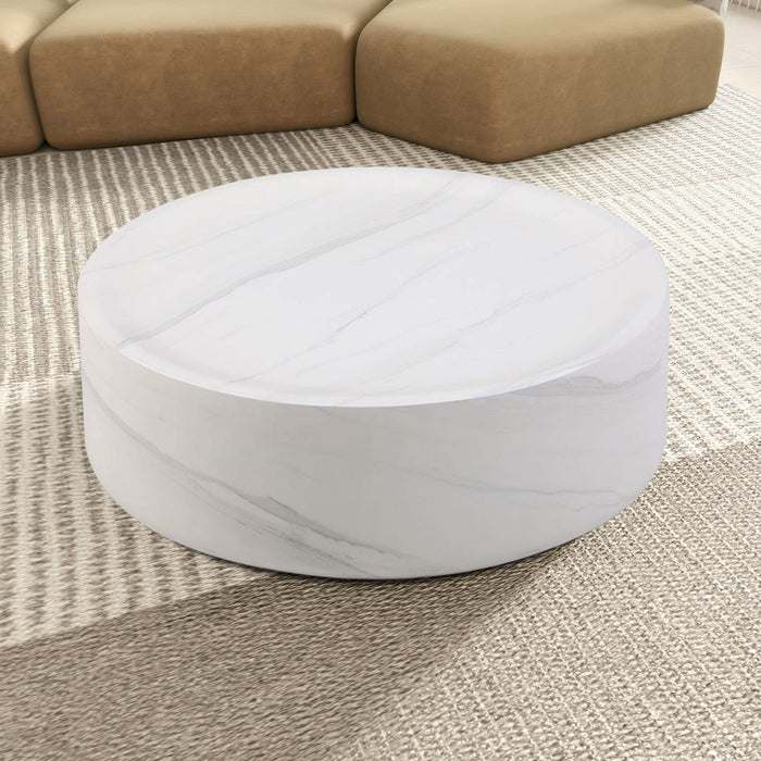 31.49'' Round Coffee Table, Sturdy Fiberglass Table For Living Room, White, No Need Assembly.White
