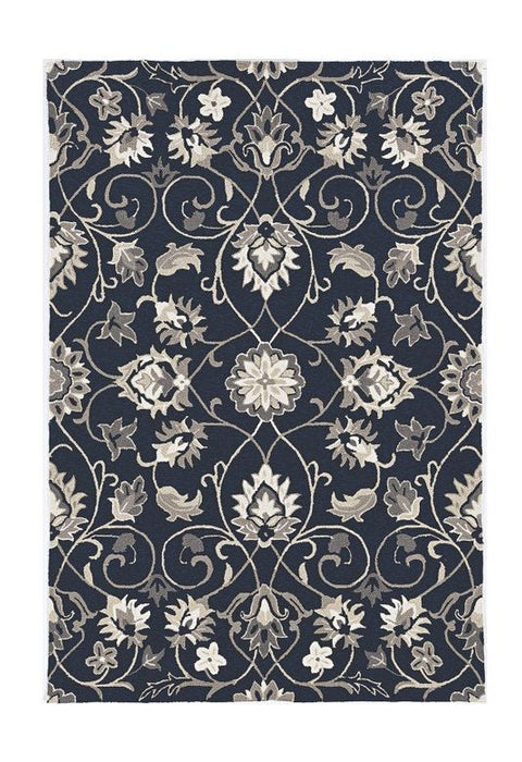 8' X 10' Hand Woven UV Treated Traditional Floral Vines Indoor / Outdoor Area Rug - Navy Blue