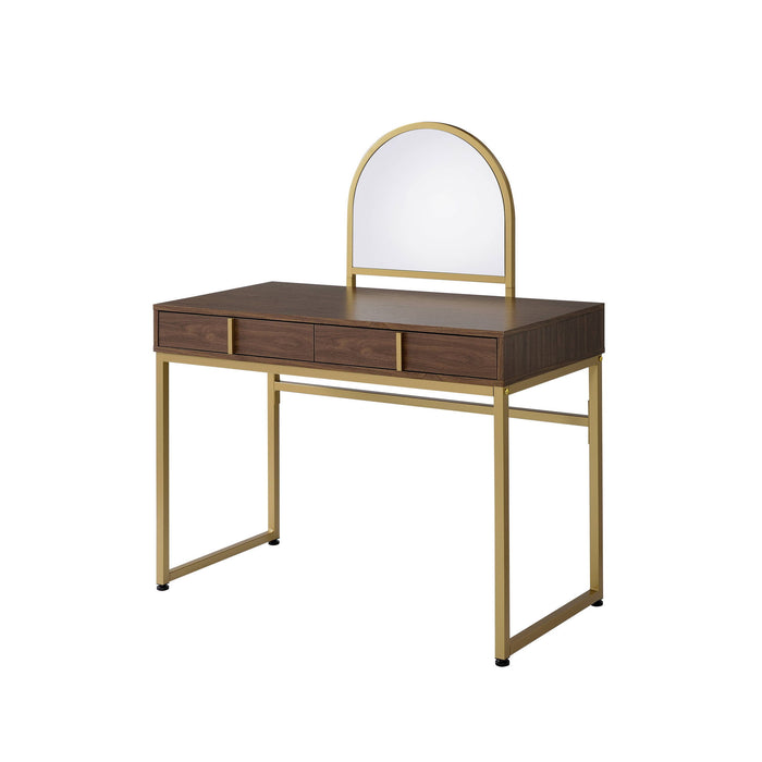 Finish Round Dresser Mirror - Walnut & Gold