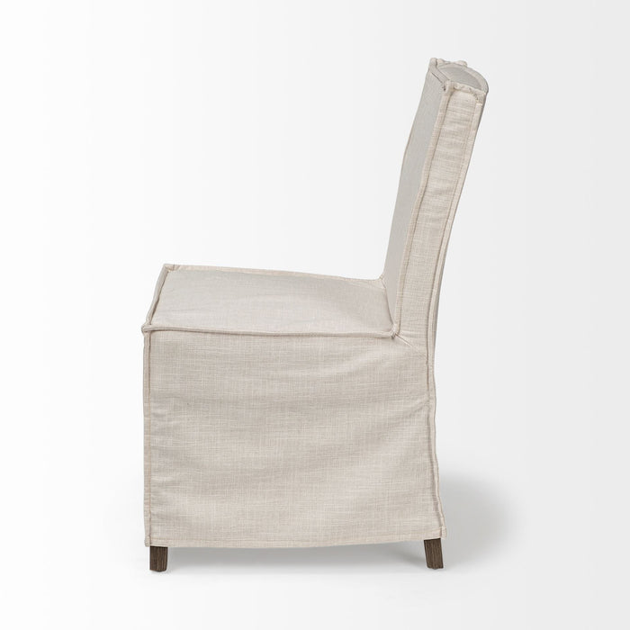 Slipcovered Wood Parsons Chair - Beige / Brown