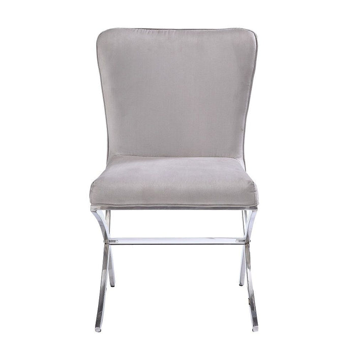 Daire - Side Chair Set of 2) - Light Gray Velvet & Chrome