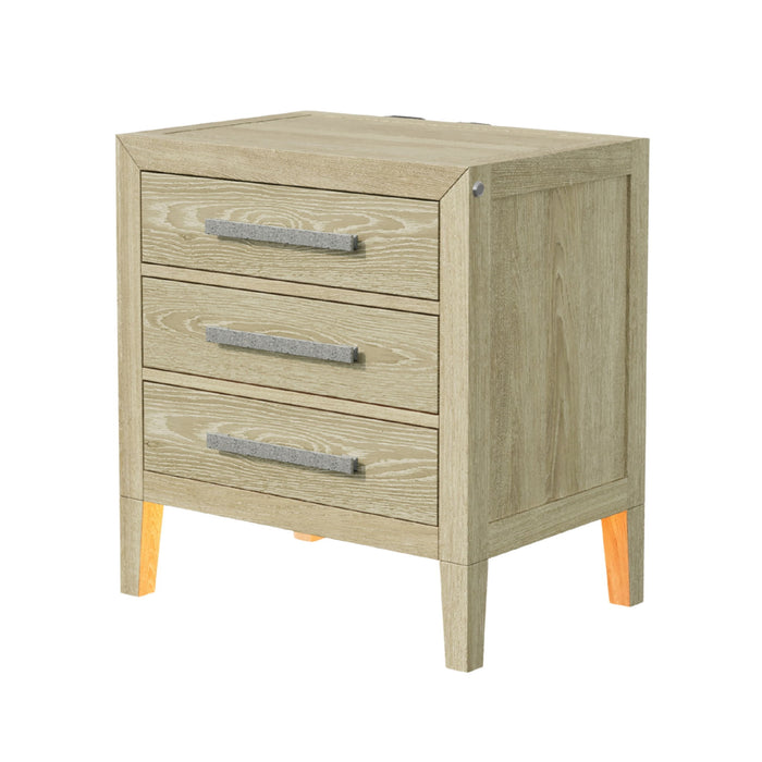 Adeline - 3 Drawers Nightstand With USB & LED Light - Natural Wood Wash Home Essentials