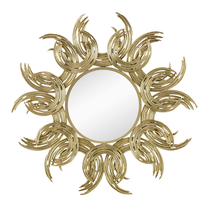 Sunburst Metal Decorative Mirror With, Boho Wall Decor Sun Mirror For Living Room Bathroom Enterway - Gold